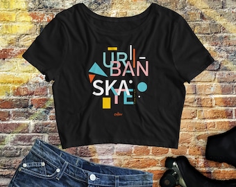 Urban Skate Culture Women’s Black Crop Tee | Ladies Crop Tee | Roller Skate Shirt