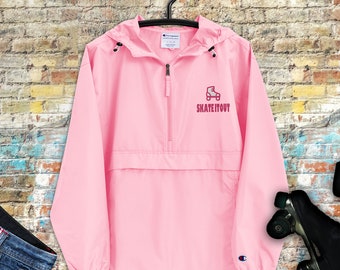 Embroidered Skate it Out Champion Packable Jacket in Pink | Windbreaker Skate Jacket