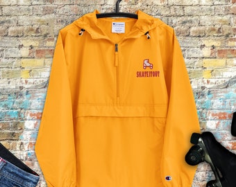 Embroidered Skate It Out Champion Packable Jacket in Gold / Yellow | Windbreaker Skate Jacket