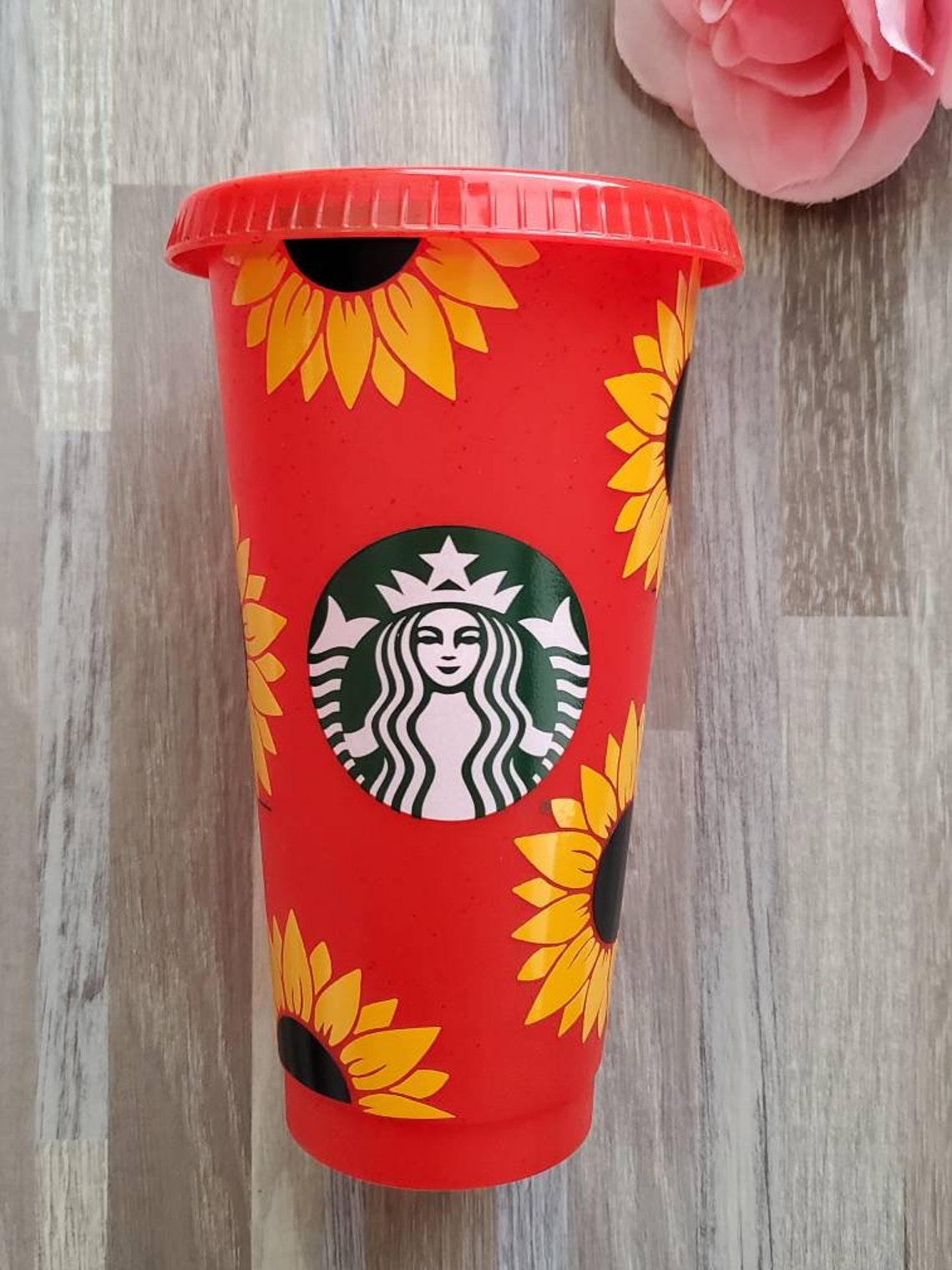 Sunflower Red Glitter Starbucks Cup SUNFLOWER Starbucks Etsy