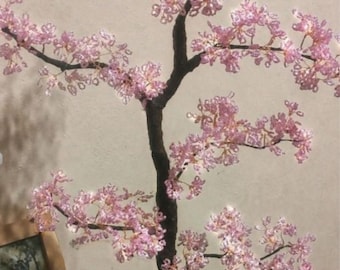 Handmade Beaded Cherry Blossom Bonsai Tree, Japanese Style Pink Sakura Sculpture