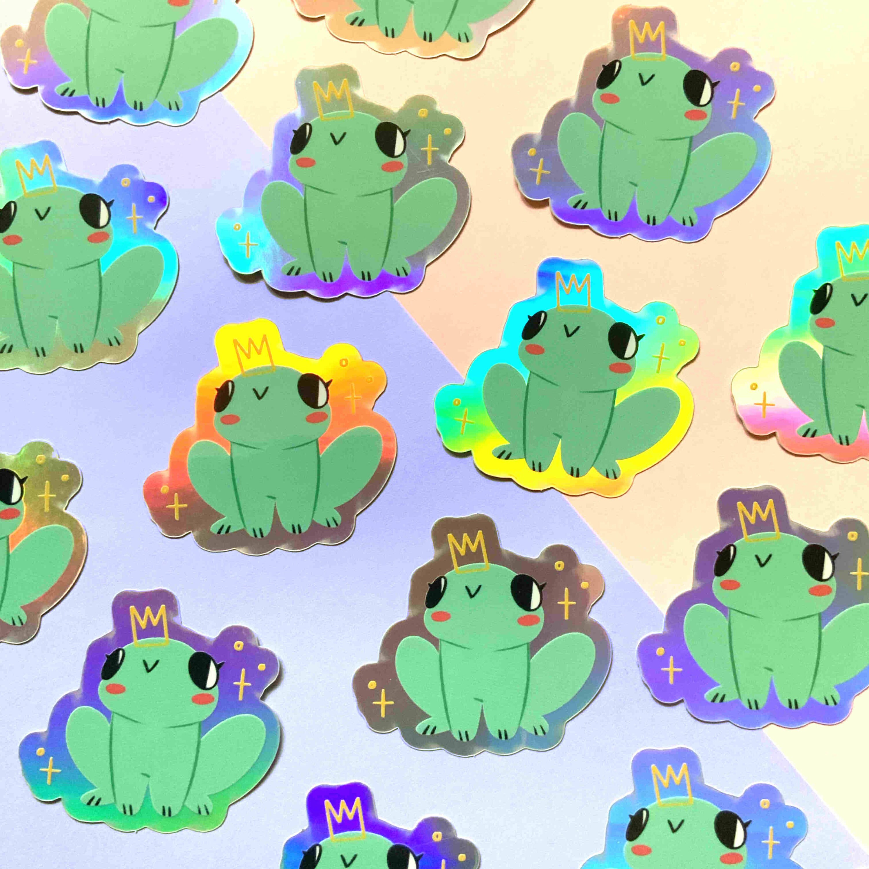 Frog Prince Holographic Vinyl Sticker/ Cute Pastel Froggy | Etsy UK
