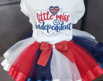 Girl 4th of July Shirt Red White Blue Fourth of July Tutu Baby First 4th of July Little Miss Independent Embroidered Shirt girl 1st 4th July