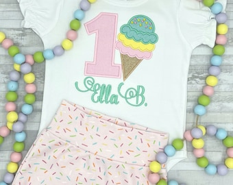 Ice Cream Birthday Shirt Sprinkle Bummies Ice Cream Party Pastel Sprinkle Shorts Outfit Embroidered Ice Cream Sweet Shoppe Birthday Outfit