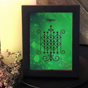 Stampa artistica digitale Ogun Veve Yoruba - Simbolo dello spirito sacro Hoodoo per esposizione sulla parete dell'altare