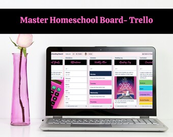 Homeschool Planner Trello Board Template, Pink and Black (Digital Download)
