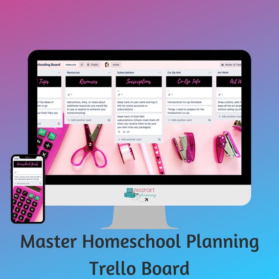 Master Homeschool Planner Black And Pink Trello Board Etsy