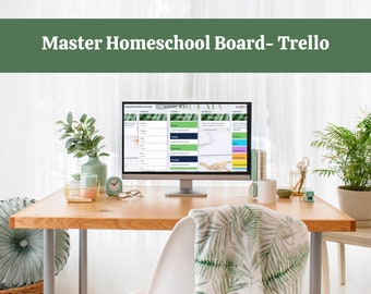 Homeschool Trello Planner, Gold and Green Kanban Template (Digital Download)