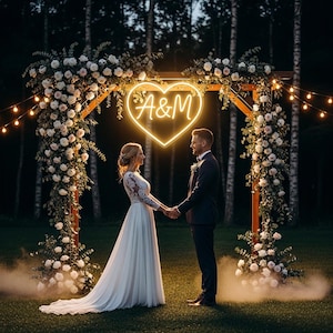 Personalized Wedding Initials LED Name Neon Sign | Custom Heart Neon Light | Modern Bridal Neon Decor | Couples Wall Neon Glow