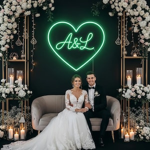 Personalized Wedding Initials Neon Sign For Reception Backdrop Neon Decor | Custom LED Monogram Neon Light | Engagement And Party Neon Decor