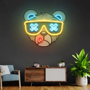 Cartoon Cool Bear UV Printed Neon Sign | Acrylic Sign | Led Neon Sign | Cartoon Neon Sign | Light Up Sign | Neon Light | Led Signs
