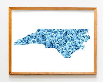 Stampa artistica di un'ortensia della Carolina del Nord, quadro murale con fiori colorati ad acquerello, 20x25 cm, decorazione per la casa, stampa floreale dello stato della Carolina del Nord