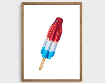 Impresión de Rocket Pop Art, Impresión de Bomb Pop, Arte culinario, Rocket Pop, Impresión de paleta de acuarela, 5" x 7", Impresión de arte de pared de galería, Decoración de pared de verano