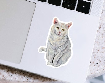 Pegatina de vinilo de gato blanco, impermeable, para portátil, para botella de agua, regalo para amantes de los gatos.