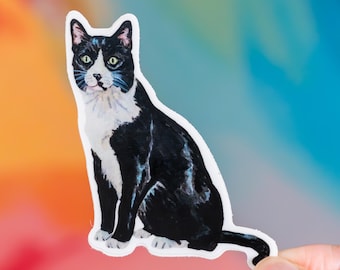 Pegatina de gato de esmoquin, regalo de gato de esmoquin, pegatina de gato blanco y negro, regalo para amantes de los gatos, regalo para mamá gata, pegatina para portátil, pegatina para amantes de los gatos