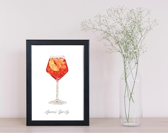 Lámina artística de Aperol Spritz, lámina para carrito de bar, pintura para amantes del Aperol Spritz, lámina artística de acuarela de cóctel, 13 x 18 cm