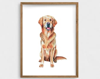 Impresión artística de Golden Retriever, Golden Retriever en acuarela, impresión artística de perro, pintura para amantes de los perros, regalo para amantes de los perros, decoración del hogar con perro en acuarela