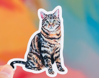 Pegatina de gato atigrado, regalo de gato atigrado, pegatina de gato atigrado gris, regalo para amantes de los gatos, regalo para mamá gata, pegatina para portátil, pegatina para amantes de los gatos