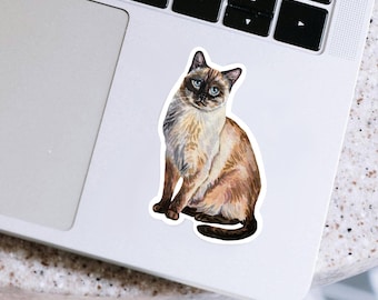 Pegatina de vinilo de gato siamés, impermeable, para portátil, para botella de agua, regalo para amantes de los gatos.