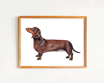 Impresión artística de perro salchicha, perro salchicha en acuarela, impresión artística de perro, pintura para amantes de los perros, regalo para amantes de los perros, decoración del hogar con perro en acuarela, impresión artística de Doxie