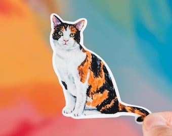 Pegatina de gato calicó, regalo de gato calicó, pegatina de gato tricolor, regalo para amantes de los gatos, regalo para mamá gata, pegatina para portátil, pegatina para amantes de los gatos
