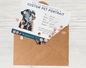 Tarjeta de regalo de retrato de mascota, certificado de regalo de retrato, retrato de mascota en acuarela, retrato de mascota personalizado, regalo para amantes de los perros, pintura de retrato de mascota