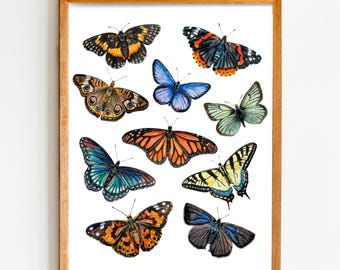 Stampa artistica di farfalle, graziosa decorazione murale per la casa, farfalla monarca, farfalla coda di rondine tigrata, decorazione murale per la cameretta, arte botanica murale, arte boho