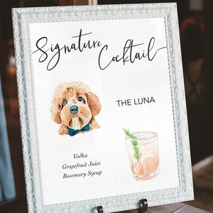 Signature Cocktail Sign, Custom Drink Sign, Watercolor Pet Portrait, Watercolor Cocktails, Signature Drink Sign Dog, Wedding Bar Sign