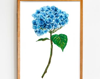 Stampa artistica di ortensia, decorazione murale con fiori colorati ad acquerello, 20x25 cm, decorazione per la casa, arte floreale vibrante, arte botanica per la camera da letto.