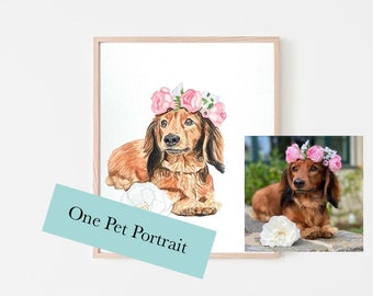 Single Pet Portrait, Custom Watercolor Portrait, Pet Portrait From Photo, Dog Portrait Custom Painting, Dog Lover Gift, Pet Remembrance Gift