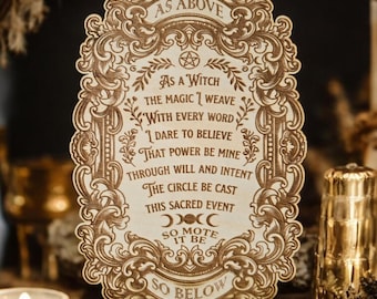 Laser Engraved Wood Plaque • As Above So Below Altar Decor, Witch Creed Sign