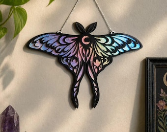 Iridescent Luna Moth Laser Cut Wood Art – Whimsical Celestial Wall Decor