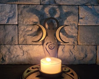 Spiral Goddess tealight/incense holder, altar decor, pagan, gift, home decor.
