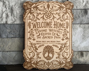 Laser Engraved Wooden Sign • Witchy Welcome Home, Tree of Life, Pagan Decor