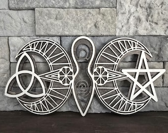 Spiral Goddess wiccan wall decor, gift, shelf sitter, altar decor, wood art, wall art