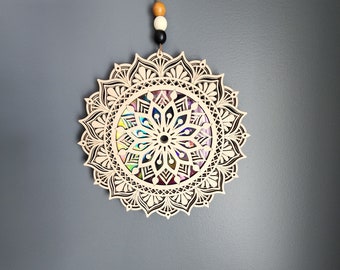 Laser Cut Wood Mandala Suncatcher: Unique Indoor Decor
