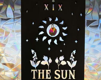 Tarot card suncatcher, wall hanging,  the sun, celestial, witchy, wall decor