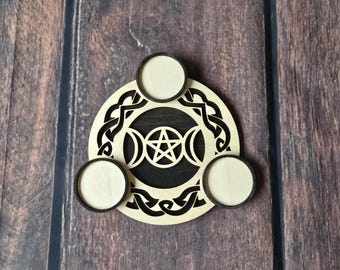 triple moon tealight candle holder, altar decor, pagan, witchy, gift, home decor
