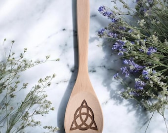 Engraved Triquetra Wooden Spoon – Mystical Kitchen Decor, Pagan Altar Tool