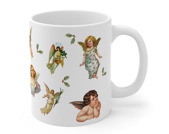 Vintage Angel Mug, Whimsical Home Decor, Christmas Gift, Holiday Celebration, Coffee Tea Cup, Vintage Aesthetic, Unique Gift, Gift for her