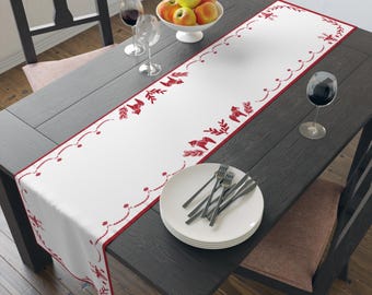 Charming Nordic Holiday Table Runner Red, Christmas Table Decor, Dining Room Decor, Holiday Gatherings, Kitchen, Home Decor, Nordic Style
