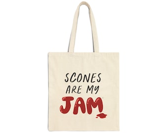 Cotton Canvas Tote Bag - 'Scones are My Jam' British Tea Lover Gift, Baking Show Fan, Funny Pun Bag, Reusable Grocery Bag, Market Tote