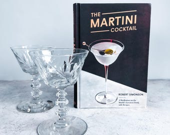 Bar Gift Pack: The Martini Cocktail book and vintage cocktail coupes, crystal glassware, barware gift, cocktail accessories, books, gift set