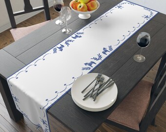Charming Nordic Holiday Table Runner Blue, Christmas Table Decor, Dining Room Decor, Holiday Gatherings, Kitchen, Home Decor, Nordic Style