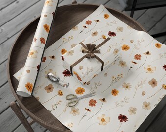 Whimsical Fall Floral Wrapping Paper, Vintage Style Gift Wrap, Perfect for Birthdays, Weddings, and Holidays, Eco-Friendly, Decorative