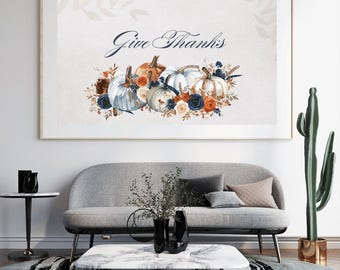 Thanksgiving Holiday Tv Art, Ten Cool Tone Floral Pumpkin TV Wallpapers, Fall Frame TV Art, Digital Art, Friendsgiving Floral Television Art