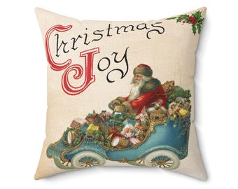 Large Vintage Santa Christmas Joy Pillow, Holiday Home Decor, Festive Decorative Cushion, Santa Claus, Christmas Gift, Cozy Winter Decor