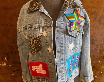 Upcycled Biker Denim Jacket With Patches / Reworked Vintage - Etsy