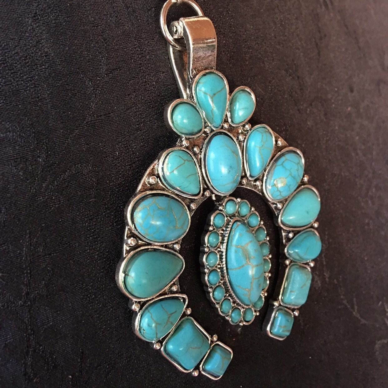 Squash Blossom Faux Türkis Stein Anhänger mit Silber Kette Etsy
