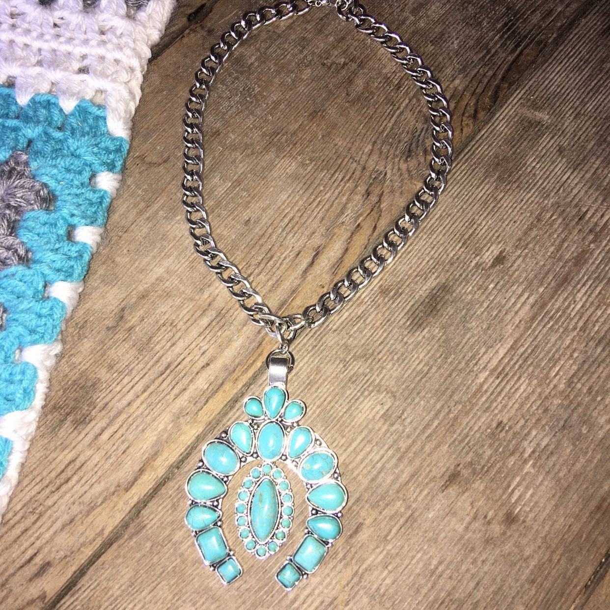Squash Blossom Faux Türkis Stein Anhänger mit Silber Kette Etsy.de